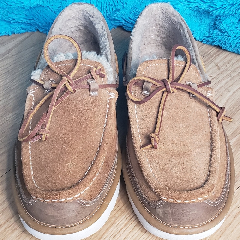 Ugg Dex Slip On Shoe Mens Water Resistant Leather Wool Loafer Chestnut  Size 8